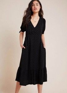 Anthropologie Maeve Eudora Black Polka Dot Midi Dress Size 0P